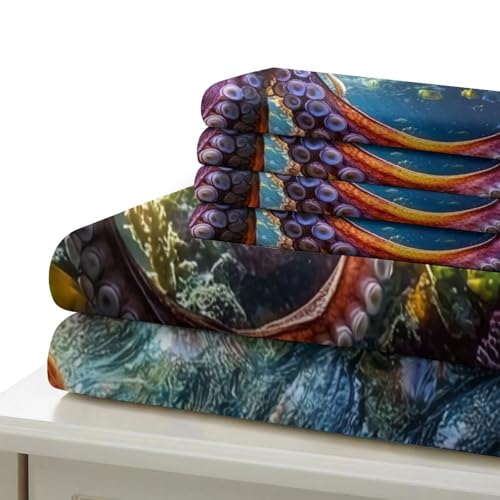 Housse couette poulpe 3D fermeture éclair cachée parure microfibre sans repassage