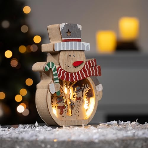 Holz Schneemann mit Beleuchtung 16 mucHome LED Holzdeko Schneemann & Weihnachtsmann mit 5 warmweiße LEDs...