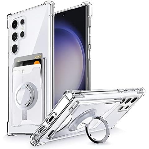 Shields Up for Samsung Galaxy S23 Ultra Case, Galaxy S23 Ultra Case, Minimalist Wallet Case with Card Holder & Ring Kickstand/Stand, Slim Protective Shockproof Cover for Samsung S23 Ultra - Clear Cover
