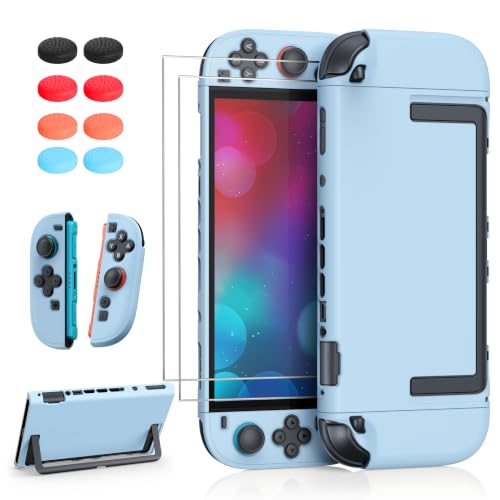 Image of FYOUNG Switch 2 Protective Case&Screen Protector Set, Dockable Cute Cover Hard Shell for Nintendo Switch 2 Console Accessories,Travel-Friendly,Kickstand Cutouts(Light Blue, for Switch 2 7.9inch)