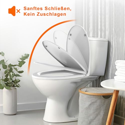 SURFOU Toilettendeckel mit Absenkautomatik, O-Form WC Sitz bis 150 kg Belastbar, Weiß Klodeckel und Klobrille, Quick-Release, Einfache Montage, Leise & Universell Passend