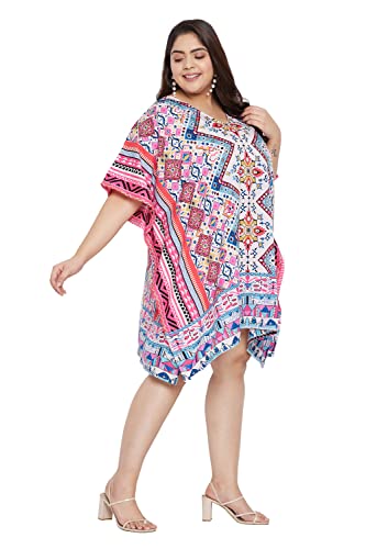 Image of Oussum Short Caftans for Women Plus Size Kaftan Tunic Tops Polyester Summer Beach Clothing Mini Cover Ups Dress for Ladies