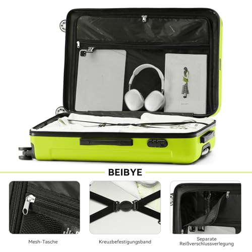 BEIBYE BEIBYE Hartschalen-Koffer Trolley Rollkoffer Reisekoffer Handgepäck 4 Rollen (M-L-XL-Set) (Gruen, L)