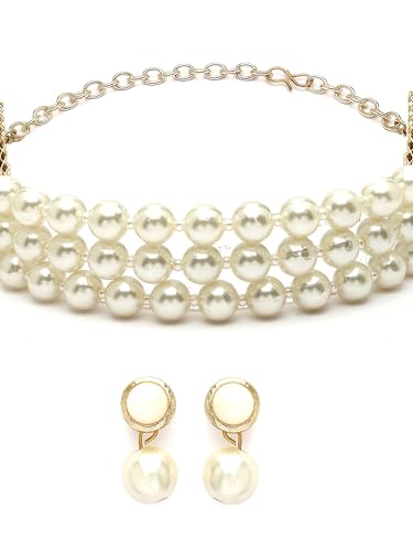 Image of Karatcart Pearl Multilayer Beaded Choker Necklace Set for Women