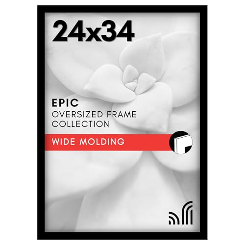 Americanflat 24x34 Poster Frame with Polished Plexiglass - Black Picture Frame - Wide Photo Frames Made of Engineered Wood for Vertical or Horizontal Wall Display - Epic Collection - Black