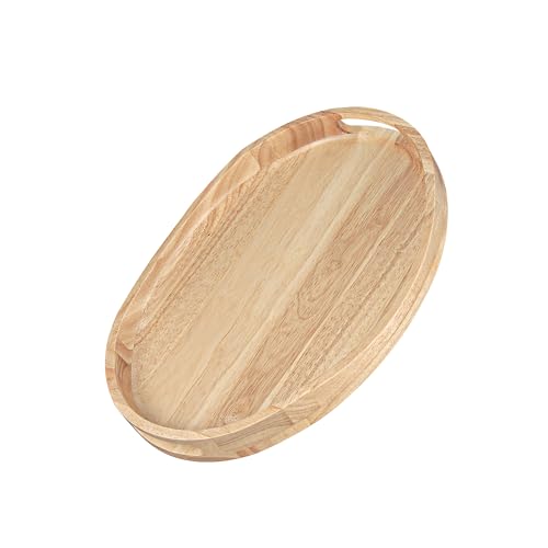 Rubber Wood Serving Tray with Handles - 17'x13' Round, Decorative Ottoman Tray for Living Room, Coffee Table, Breakfast in Bed, Candle Display