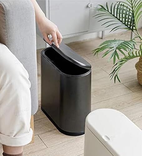 Image of Sooyee 10 Liter Rectangular Plastic Trash Can Wastebasket with Press Type Lid,2.4 Gallon Garbage Container Bin for Bathroom,Powder Room,Bedroom,Kitchen,Craft Room,Office (Black)