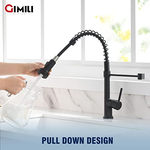 Gimili Modern Kitchen Faucet With Pull Down Sprayer Commercial Single Handle Lever Spring Kitchen Sink Faucet Matte Black #TOP1