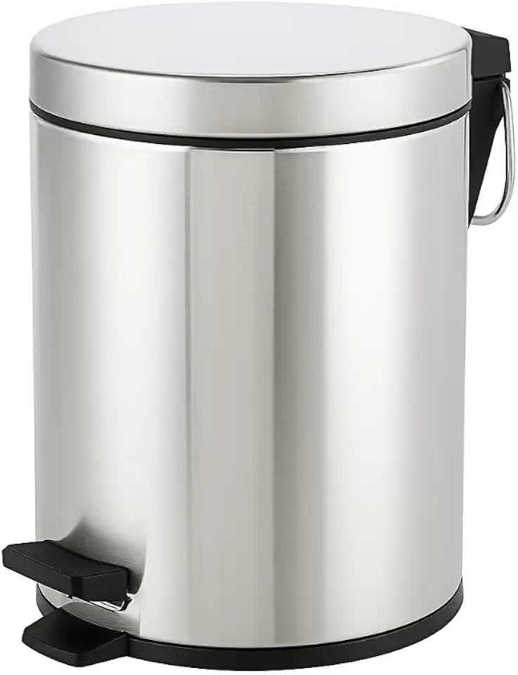 Lixeira de Aço Inox 5 Litros Redonda com Pedal Balde Interno Removível Base Antiderrapante Ideal para Banheiro Cozinha Escritório e Ambiente Compacto Premium