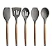 Miusco Silikon Kochlöffel Set, Antihaft-Silikon-Küchenutensilien-Set, 5-teilig, Küchenhelfer Set mit Akazien-Hartholzgriff, Grau, BPA-frei, Silikon-Kochbesteck-Set zum Backen & Servieren