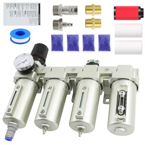 3/4'-Air-Dryer-for-Compressor, Auto Drain Air-Compressor-Filter-Dryer-System for Plasma Cutter and Paint Spray, 4 Stage NPT Industrial Grade 3Filter&1Drying System