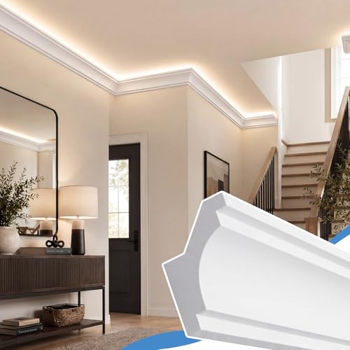 Pangda 6 Pcs 47.24 (Total 23.62 ft) Ceiling Crown Molding with LED Duct Kit for Seamless Ambient Accent Lighting Waterproof Channel for Easy LED Trim Moulding Strip Installation