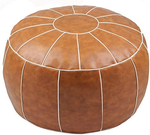 zefen Decorative Pouf Foot Stool Round Unstuffed Leather Ottoman Cushion Storage seat or for Resting Your Feet on , Floor Chair Foot Living Room Bedroom Kids Room and Wedding (Brown)