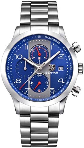 BENYAR Fashion Chronograph Quartz Watch Sport Casual Stainless Steel Band Watches for Men