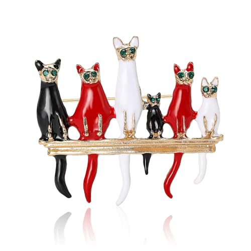 Image of Brooch Pins Cat Enamel Rhinestone Cute Animal Lapel Brooches for Women Fashion Jewelry Clothing Decoration Accessories (White)