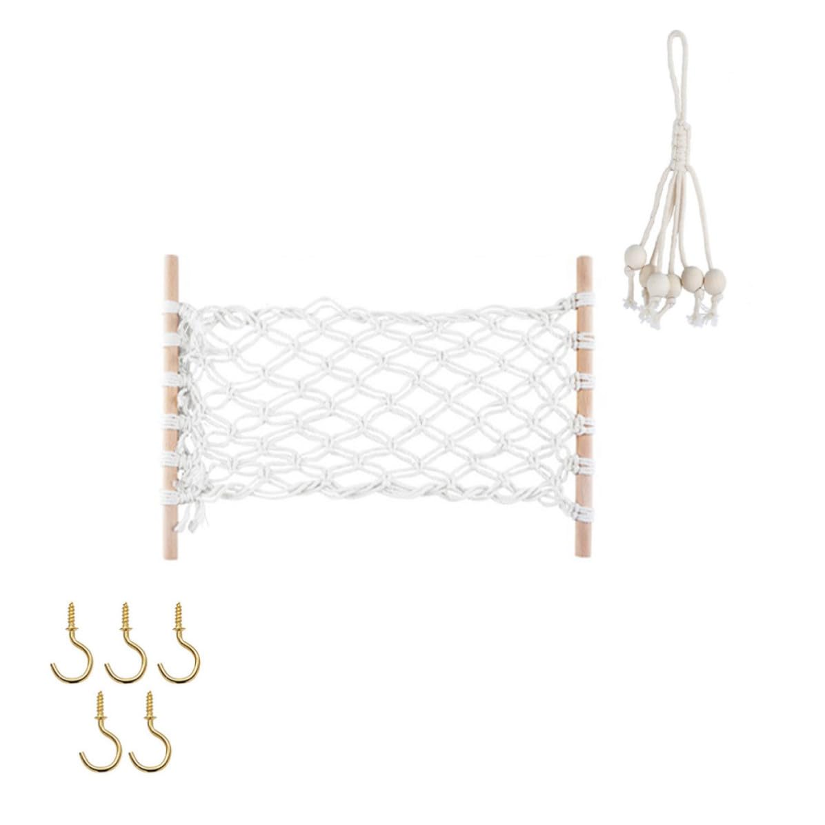 Cesta colgante de cuerda de algodón con diseño bohemio artesanal para frutas y verduras