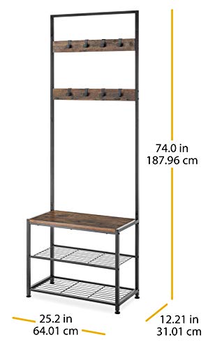 Whitmor Modern Industrial Entryway Coat Rack Hall Tree W/Shoe Storage, Rustic Brown #TOP7