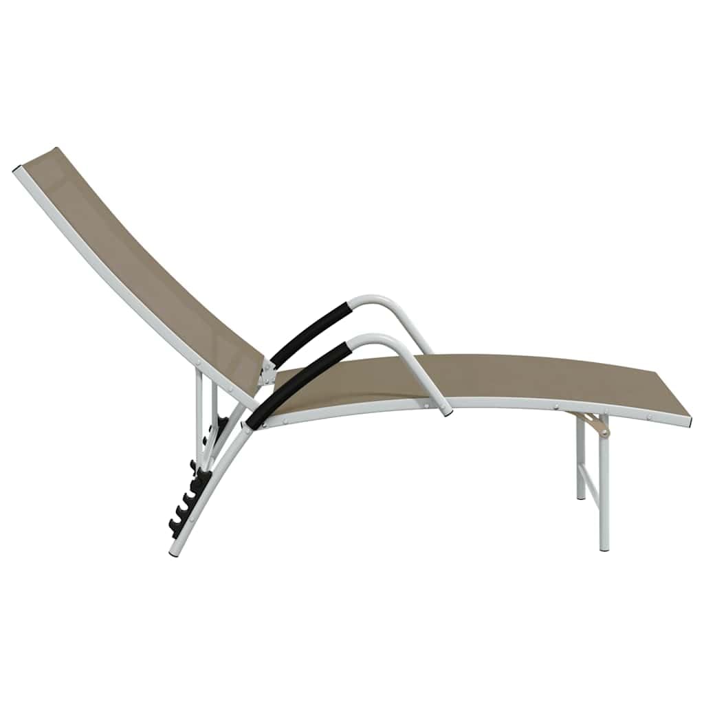 Leżak do opalania, tekstylen i aluminium, taupe, regulowany, ergonomiczny, z oparciem, do ogrodu, na taras, balkon, do wypoczynku, odporny na warunki atmosferyczne, wygodny