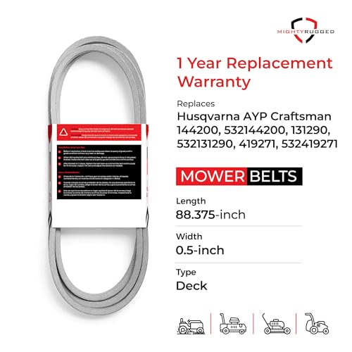 Image of 144200 Craftsman Deck Belt Replacement, Length 88.375 inch, Heavy-Duty Aramid Cord Belt Replaces 131290 532131290 419271 532144200 for Husqvarna LT, LTH, LR, YT, YTH Series, Series of Poulan Craftsman