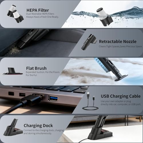 Image of Cordless Handheld Vacuum Cleaner for Car & Home, Lightweight Vacuum | Powerful 2-Mode Suction for Pet Hair & Dust, Rechargeable Design, One-Touch Emptying, Washable HEPA Filter, Hand Vacuum