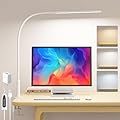 Desk Lamp with Clamp, Eye Caring Clip Light for Home Office, 3 Colors Stepless Dimming, Flexible Gooseneck Table Lamp with USB Adapter for Nail Reading Working Workbench Drawing Gaming (White Pro)