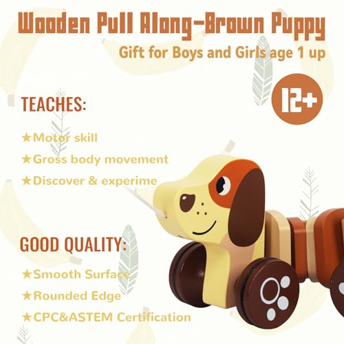 Image of Baby Toys Car,Wooden Pull Along Toddler Toy, Developmental Toy for 1 Year Old Girl Boy Birthday Gift