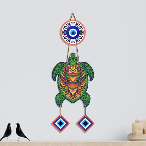 Image of Artvibes Sea Turtle Evil Eye Wall Hanging for Home Entrance | Nazar Battu MDF Wall Decor | Lucky Vastu Wall Art for Living Room | Bedroom | Office | Balcony & Main Door | Unique Gift Item (WH 8539N)