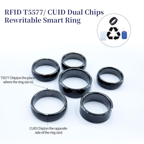 Image of RFID Rewritable Ring Dual Frequency in One Ring Clone 125KHz T5577&13.56MHz CUID Access Key Cards Ceramic Smart Finger Ring Wear for Men or Women (Black, US#13)
