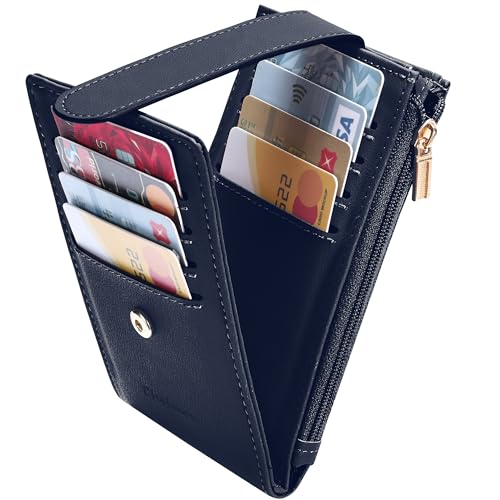 Image of Chelmon Womens Wallet Slim RFID Blocking Bifold Multi Card Case Wallet with Zipper Pocket (Navy Blue)