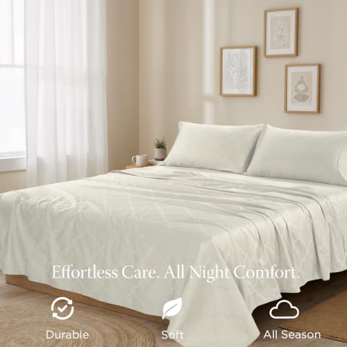 Image of Threadmill 300 Thread Count Cotton Full Sheet Set, Sateen, Jacquard, Ivory