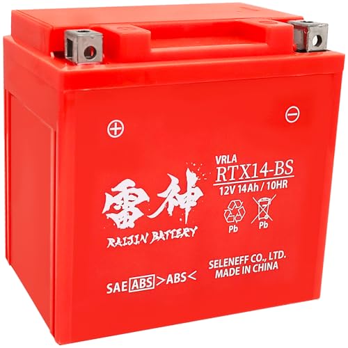 RAIJIN BATTERY YTX14-BS �݊� �o�C�N�o�b�e���[ 12V 14Ah ���_ �o�b�e���[ �����\ �V�[���h�^ �t����[�d�� �o�C�N�p �o�b�e���[ RTX14-BS