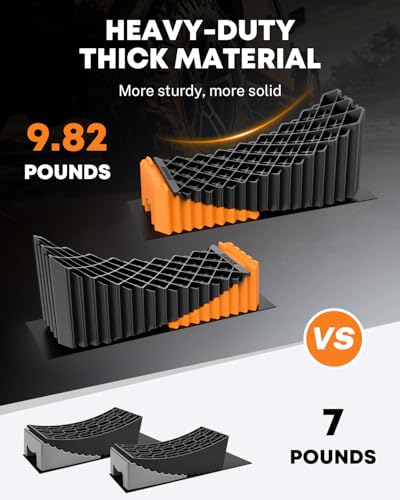 Image of Kohree RV Leveling Blocks, Levels Up to 5 inch, Supports Up to 50,000 lbs | 2 Curved Camper Levelers, 2 Wheel Chocks, 2 Rubber Mats, 1 Carry Bag, for Travel Trailers & Fifth Wheels, Orange