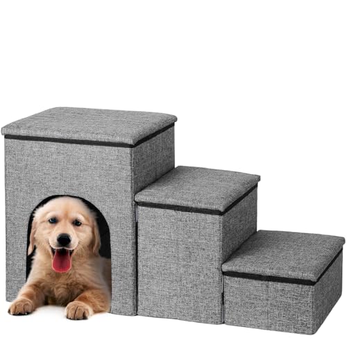 Escada 3 em 1 para Pets Gatos e Cachorros Casinha Cama Escadinha Dobrável Rampa Rampinha Subir Sofá Cama Portátil Multifuncional Animal de Estimação - Duke & Dixie