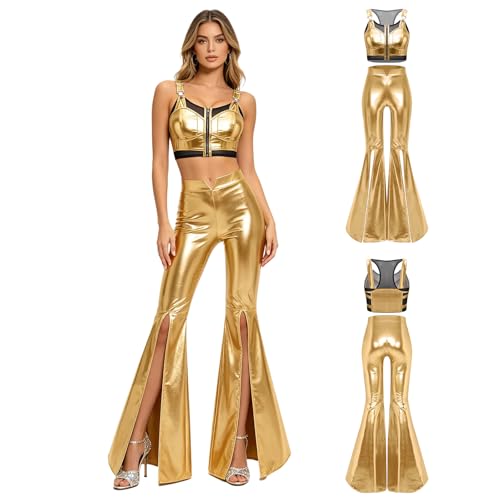 Traje de fiesta metálico de dos piezas holgado y cómodo para bailar toda la noche sin calor 6