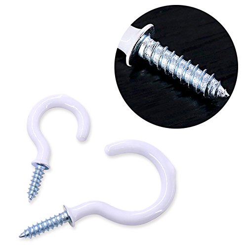 Image of Swpeet 100Pcs White Cup Hooks Assortment Kit, Vinyl Coated Ceiling & Wall Hooks Holder for Home, Office & Workplace - 1 /2 inch, 5 /8 inch,3 /4 inch,7 /8 inch,1'',1-1 /4 inch (White)