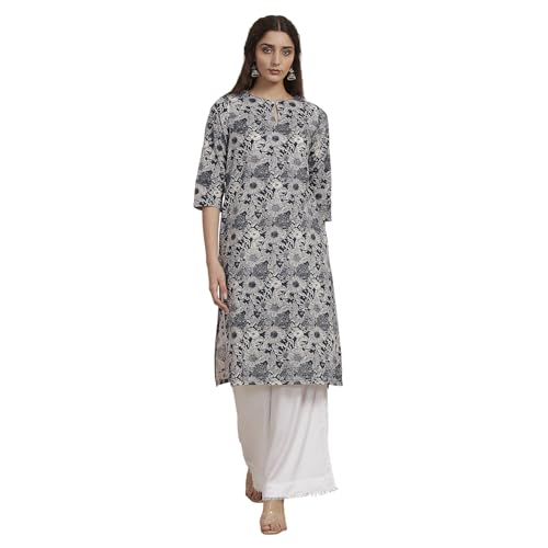 Image of BIBA Women Cotton Floral Printed Straight Kurta