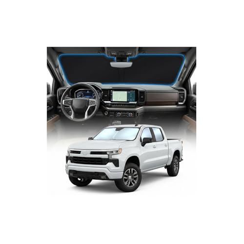 for Chevy Silverado 1500 Sun Shade Windshield Cover - Custom Fit Silverado 1500 Accessories 2019-2025 2026 Sunshade Foldable UV Protection & Heat Shield Sun Visor Accessories