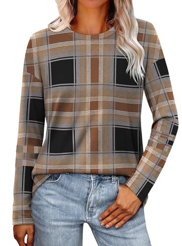 Image of Sampeel Long Sleeve Shirts for Women Color Block Casual Tops Fall Outfits 2026 Basic Tees Trendy Spring Clothes