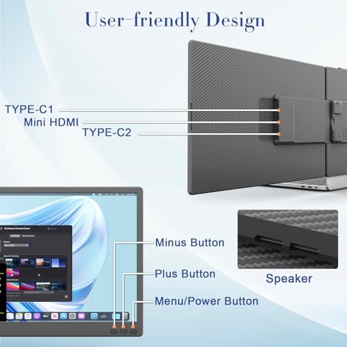 Teamgee 14.1 Laptop Bildschirm Erweiterung, Ultra-dünner 1080P FHD Protable Monitor für Laptop, Laptop Screen Extender HDMI/USB-A/USB-C Plug and Play für 13-17 Laptops für Mac, Wins, Android, Dex