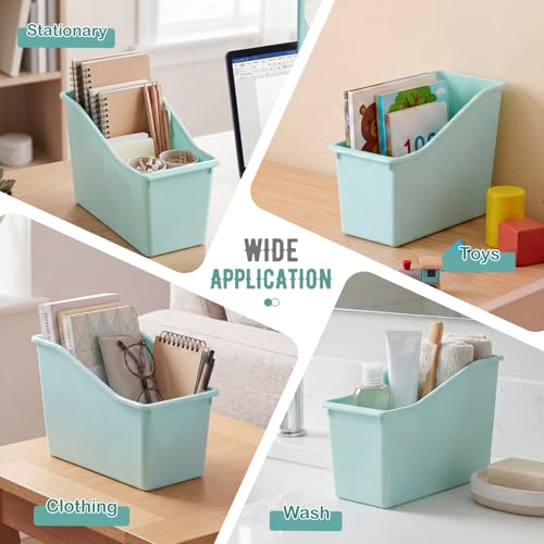 Image of Geetery Plastic Book Bins for Classroom, 6 Pcs, Teal Color