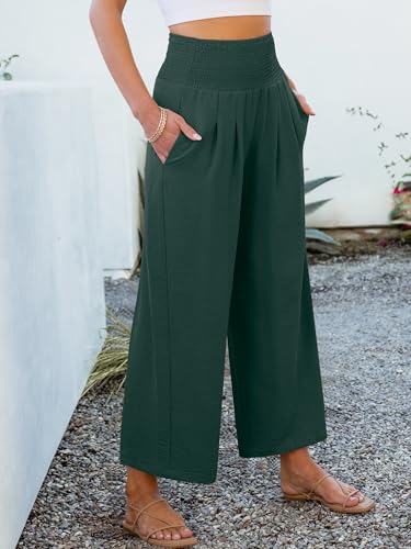 Image of ANRABESS Womens Wide Leg Palazzo Pants with Pockets | Lightweight Breathable High Waisted Pants, Beach Vacation Flowy, Lounge & Casual Summer Trousers