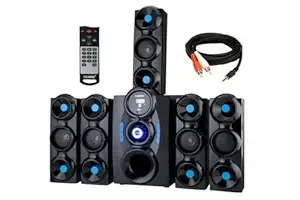 SKYSTER Jumbo Smart Home Theater with Wall Mount, Ac-3 Surround Sound Remote Control, USB, Aux, FM, and Bluetooth Connectivity, 5.1 Multimedia Speaker, and 9500 Output 75db