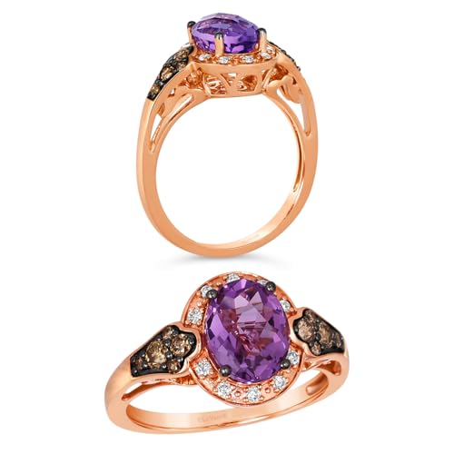 LE VIAN 1/3 Carat White and Chocolate Diamond Band Ring for Women I 14k Rose or Yellow Gold Ring for Her w 1 3/4 Carat Oval Gemstone (White/Brown, 0.35 cttw) Promise Anniversary Band Size 5 to 10