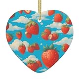 Adorno colgante de cerámica para árbol de Navidad, diseño de fresas WHJSSF con cordón de metal perforado y chapado en oro