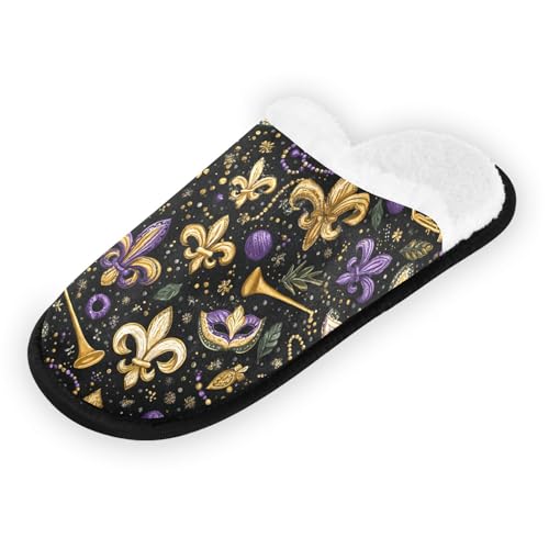 Golden Mardi Gras Masks Slippers For Women Men Soft Memory Foam Non-Slip Festival Winter Indoor House Shoes Travel Slipper2