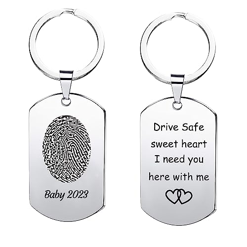 Vanleestar Personalized Fingerprint Keychain Text Engraving Custom for Men Women Newborn Gifts