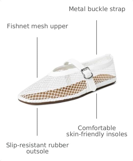 Image of vivianly Mesh Ballet Flats Shoes for Women Flats Comfortable Dressy Round Toe Mesh Flats Fishnet Mary Jane Flats for Events Party Leisure