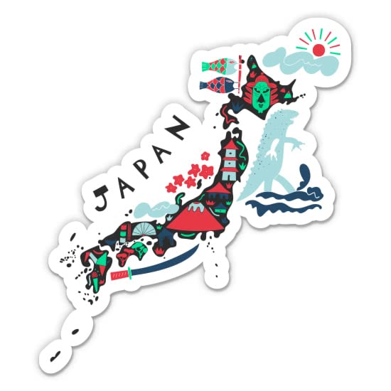 Japan Travel Map Cute - 3" Vinyl Sticker - for Car Laptop Water Bottle Phone - Waterproof Decal