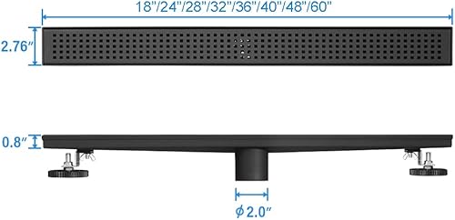 Miniatura 3 de Neodrain Drenaje de ducha lineal negro de 18 pulgadas con rejilla extraíble de patrón cuadrado, fabricante profesional de drenaje de piso de ducha