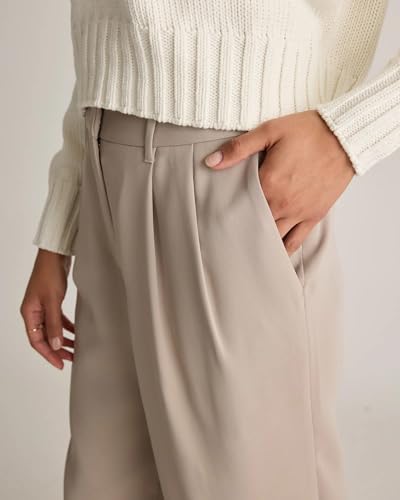Image of Elendra Cotton Blend Wide Leg Pants for Women | HIGH Waist Formal Baggy Pants